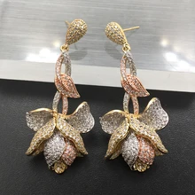 Lanyika модные ювелирные изделия Элегантные Роскошные Цветы Длинные кубические циркониевые серьги-гвоздики микро паве для свадьбы популярный свадебный лучший подарок