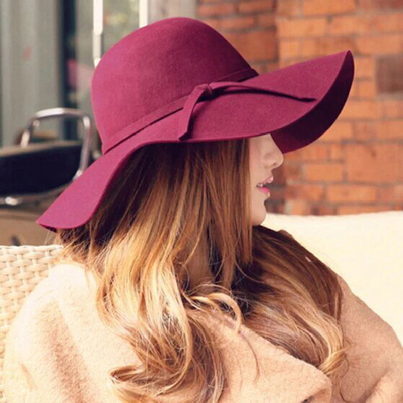 

Women Winter Fashion Classic Retro Jazz Warm Ladies Fedora Bucket Cotton Cute Sweet Caps Christmas Wide Brim Top Sun Hat