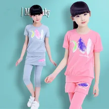 2019 New Girls Summer Clothing Set 100% Cotton Casual Fashion O-neck Short Sleeve Printed Children’s Girl Suits 120-160