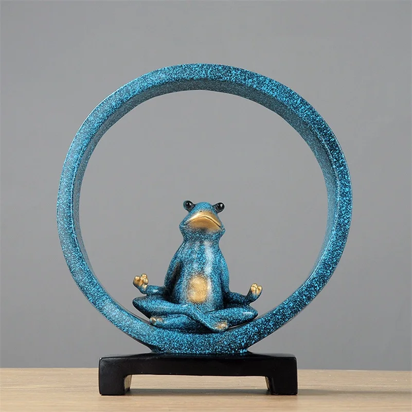 3/Color Creative Vintage Yoga Frog Sculpture Dolls Figurine Gesture Statue For Home Office Shop Desk Decor Ornament Gift - Цвет: Blue A