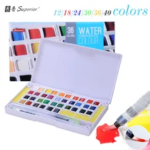 superior 12 18 24 30 36 40 colors Solid Watercolor Paints Half Pans Pigment Set For