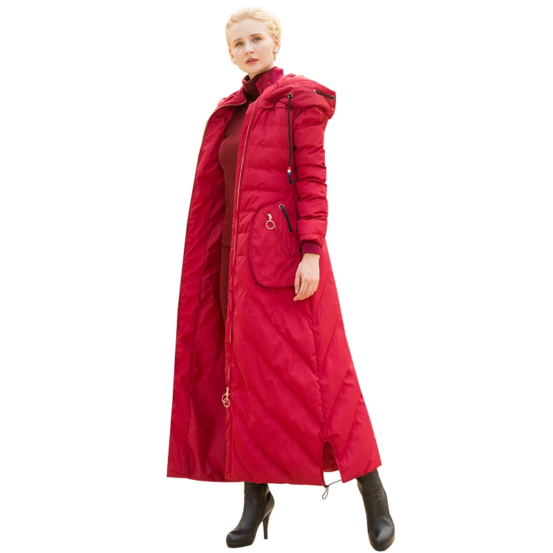 

High Quality S-4XL Red Big Coat Women Winter Parka Plus Size X Long Jacket Warm Fashion Outwear with Cap DH1077