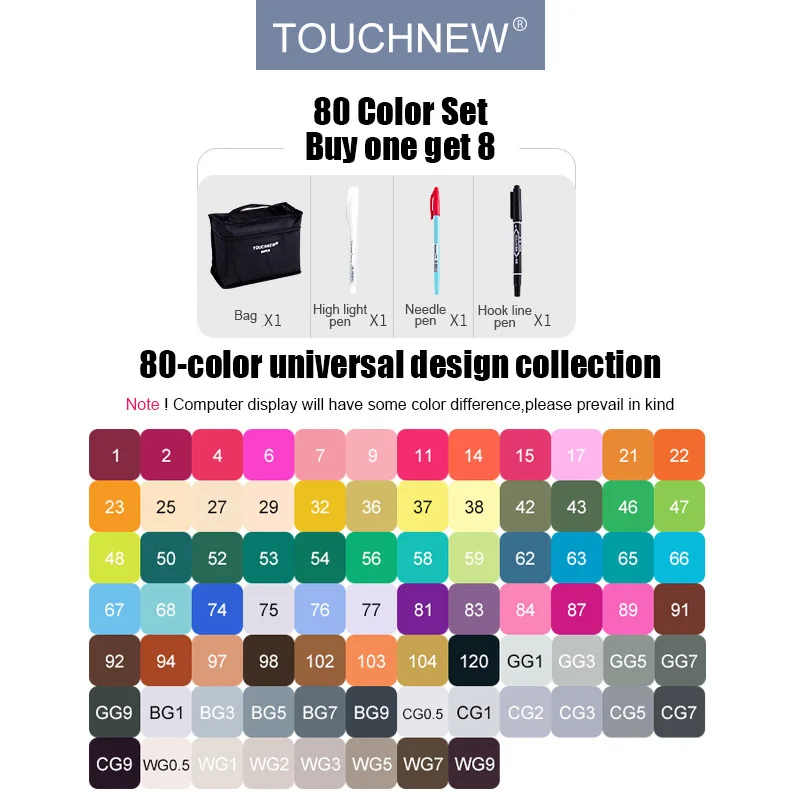TouchFive художественный эскизный маркер 30 40 60 80 цветов на спиртовой основе с двойным наконечником, профессиональные фломастеры для рисования манги, аниме, дизайна - Цвет: 80 universal design