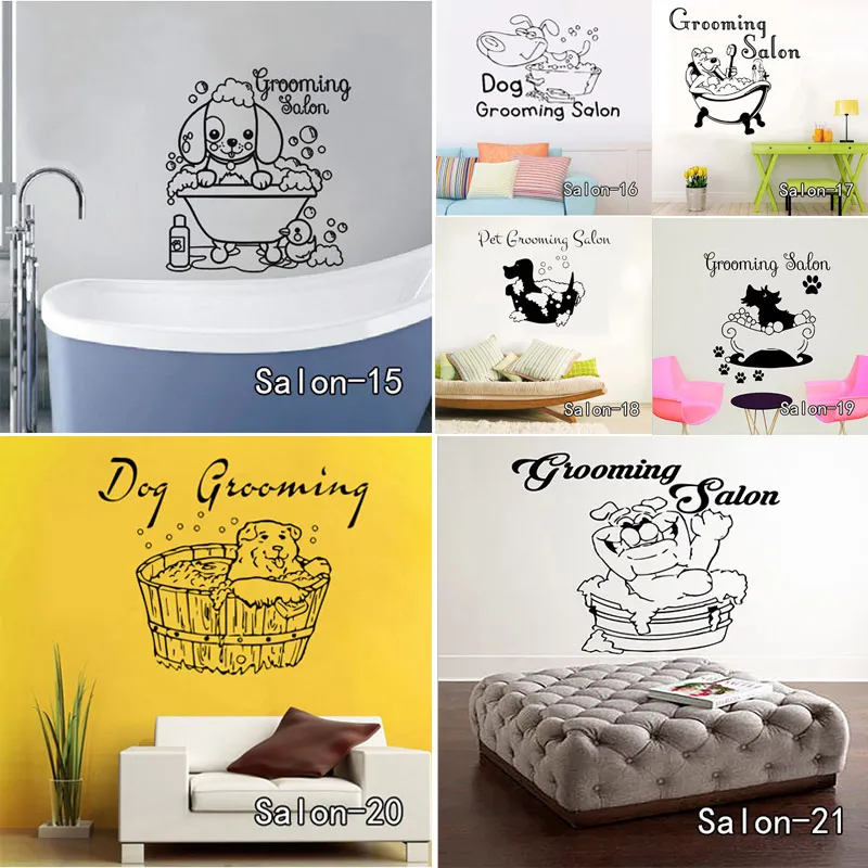 

Petshop Grooming Salon Wall Sticker Dog Taking A Bath Removable Vinyl Art Cat Decals Home Decor