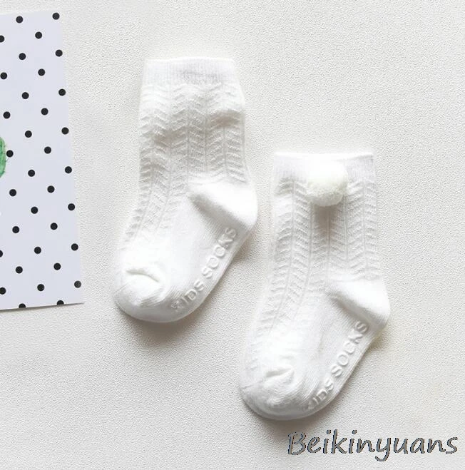 Spring and summer summer double needle baby anti-slip socks without bones loose baby newborn ball children cotton socks - Цвет: white