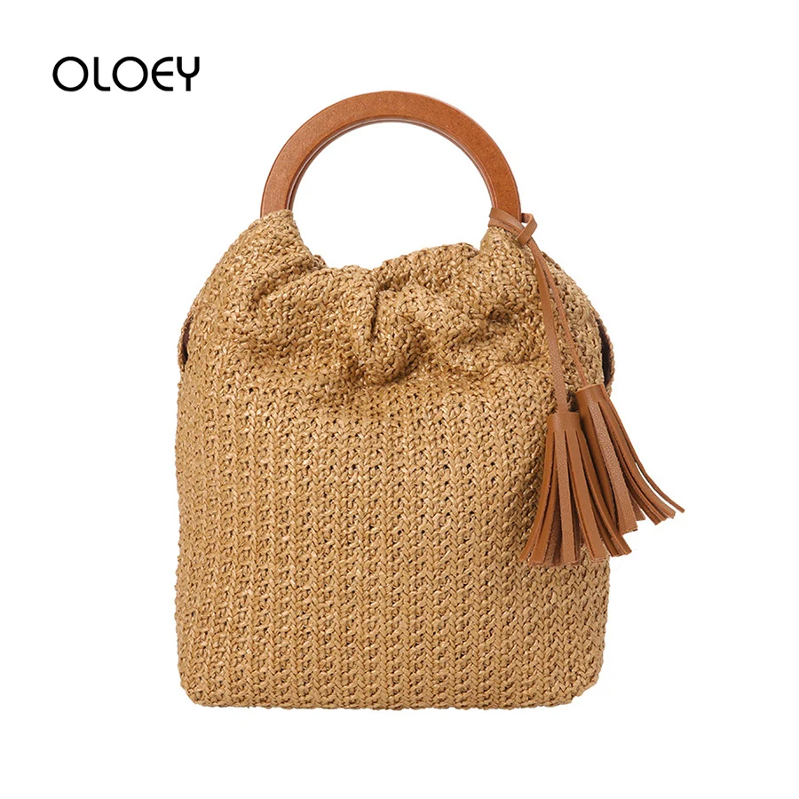 القش حقيبة أعلى-حقائب بيد 2019 جديد الصيف شرابة المرأة حقيبة بوهيميا حقائب جولة مقبض الروطان حقائب منسوجة Sac الرئيسية