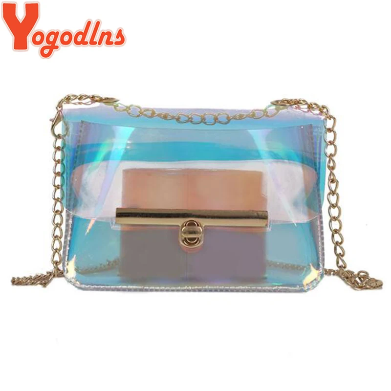 

Yogodlns Transparent Hologram Bag Women Shoulder Bag Clutches Cute Kawaii PVC Bag Clear Small Chain Mini Messenger Handbag