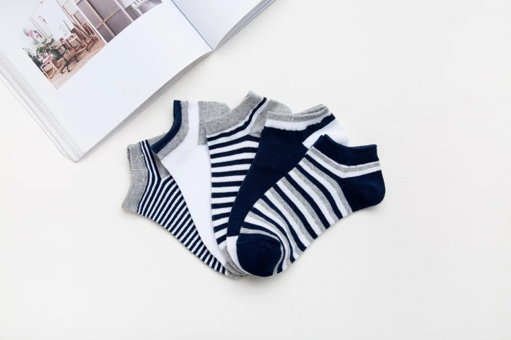 

Fashionable 5 Pairs/Lot Whole Cotton Men Summer Spring Funny Cute Striped Sport Breathable Short Boat Socks