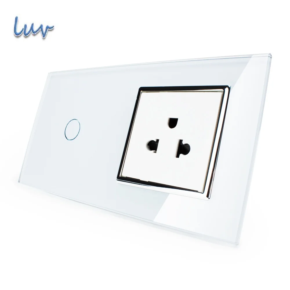 

Touch Switch&US Socket, White Crystal Glass Panel, 110~250V 13A US Wall Socket with Light Switch LUV