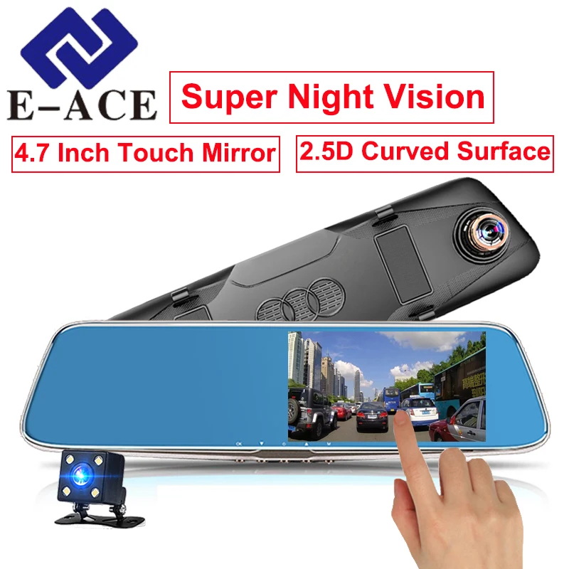 

E-ACE Car Dvr Full HD 1080P Video Recorder Automotive Rear View Mirror With DVR And Camera Car Detector Camcorder Dual Dash Cam