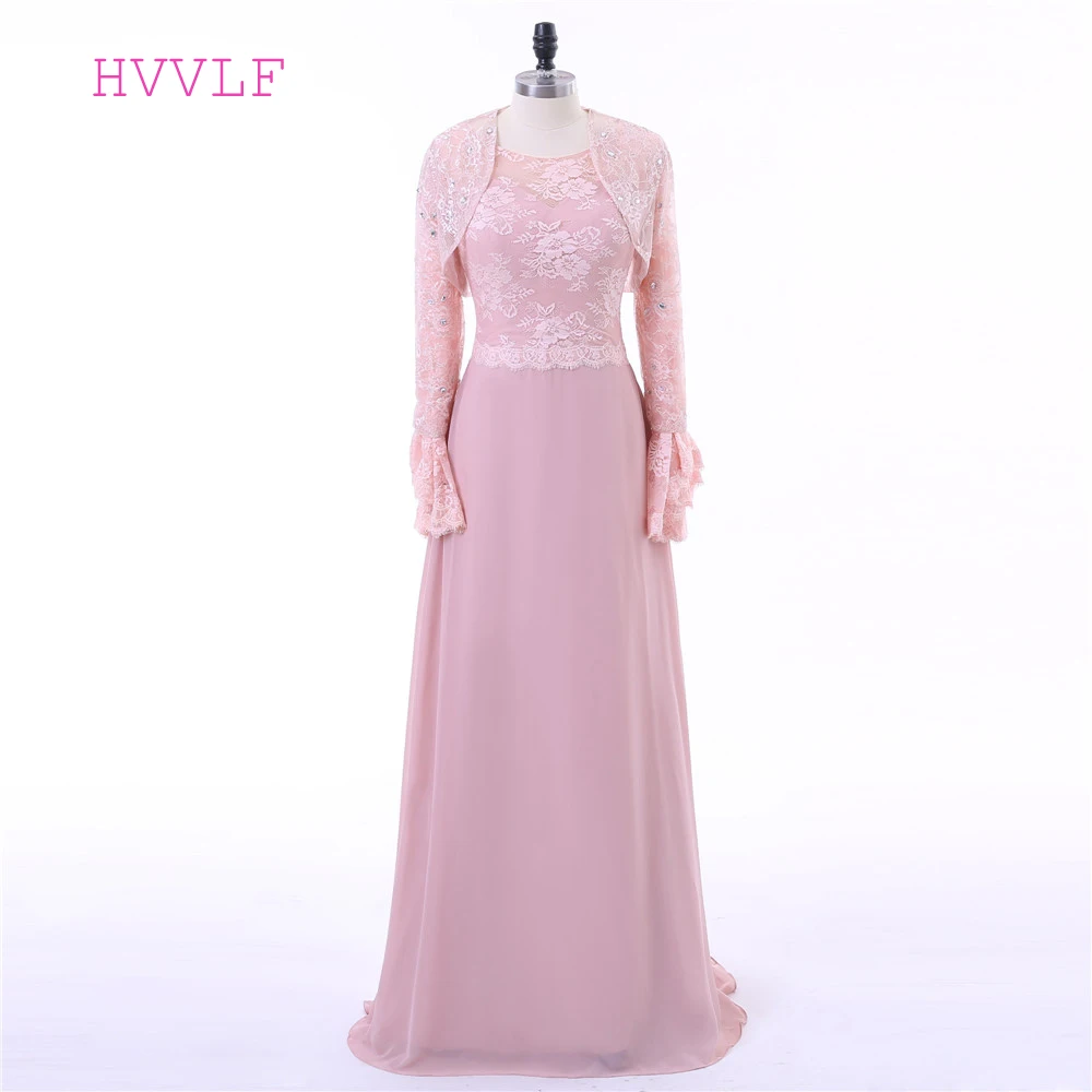 Roze 2019 Moeder Van De Bruid Jurken A-lijn Lange Mouwen Chiffon Lace Crystal Met Jacket Bruidegom Lange Moeder Jurken Voor bruiloft Roze 2019 Moeder Van De Bruid Jurken A-lijn Lange Mouwen Chiffon Lace Crystal Met Jacket Bruidegom Lange Moeder Jurken Voor bruiloft