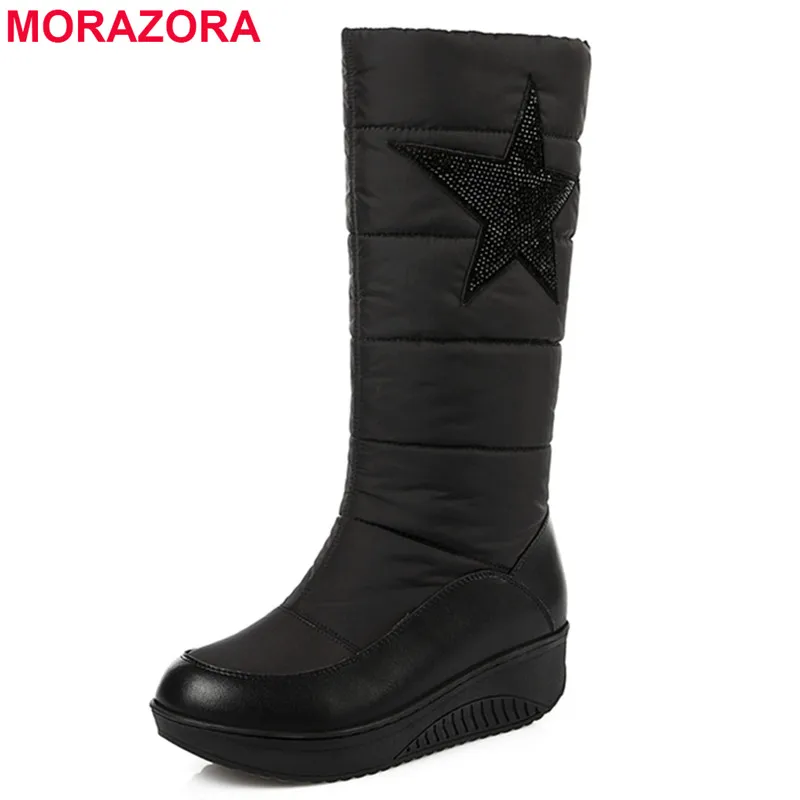 

MORAZORA Genuine leather boots women high quality warm down winter boots platform boot shoes rhinestone fashion snow boots