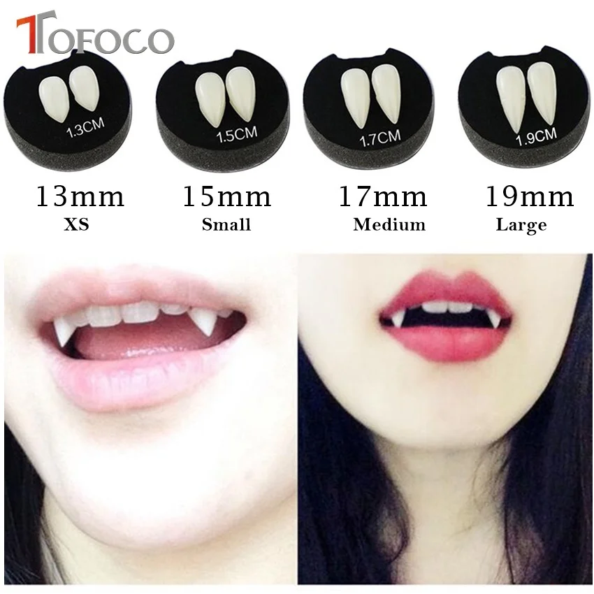 

TOFOCO New 4 Size Zombie Vampire Tooth Caps Fangs Teeth Props Evil Halloween Party Horror Movie Costume Cosplay Toy With Box