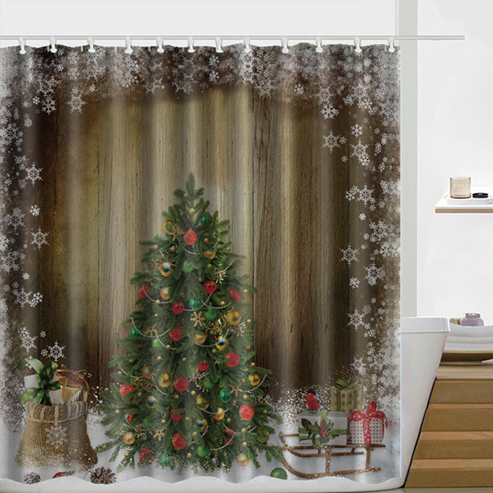 

Christmas Shower Curtain Waterproof Printing Xmas Tree Cloth Mildewproof Bath Curtain Bathroom Decor Bathtub Curtain