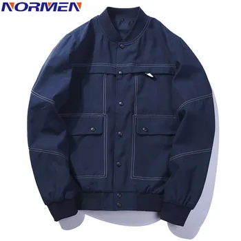 

NORMEN Men's Classic Solid Jacket Retro Crew Neck Rib Sleeve Fashion Streetwear Casual Tops Denim Jackets Men chaquetas hombre