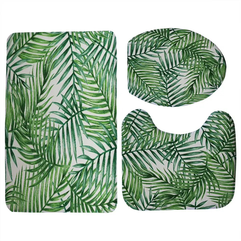 Billig Miracille Badezimmer set Toilettensitzabdeckung Kreative Tropical Green Leaves Gedruckte Wc Kleidung Hause Dekorationen Bad Fußmatte