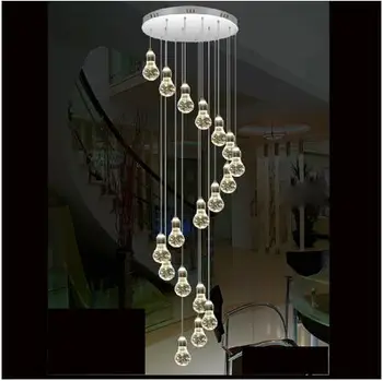 

Modern simple duplex staircase LED bubble column living room chandelier rotating villa ceiling crystal column LED crystal lights