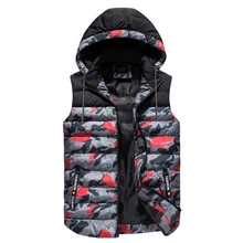 Новые Брендовые мужские жилеты для скалолазания, съемный красный Камуфляжный лоскутный жилет с капюшоном, качественная теплая пуховая куртка