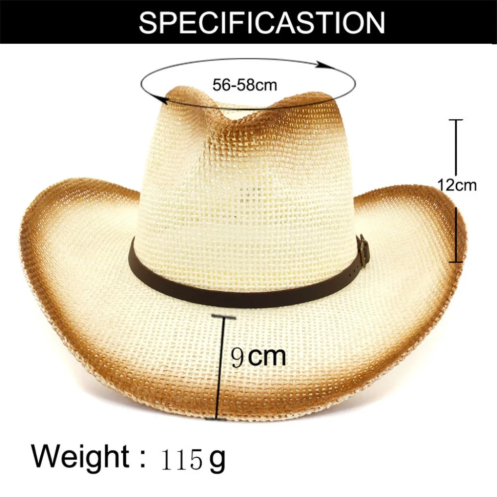 Hot Sale! Fashion Beige Coffee Khaki White Straw Cowboy Hat Retro Summer Hat Men And Ladies Fancy Dress Sun Hat#4J12