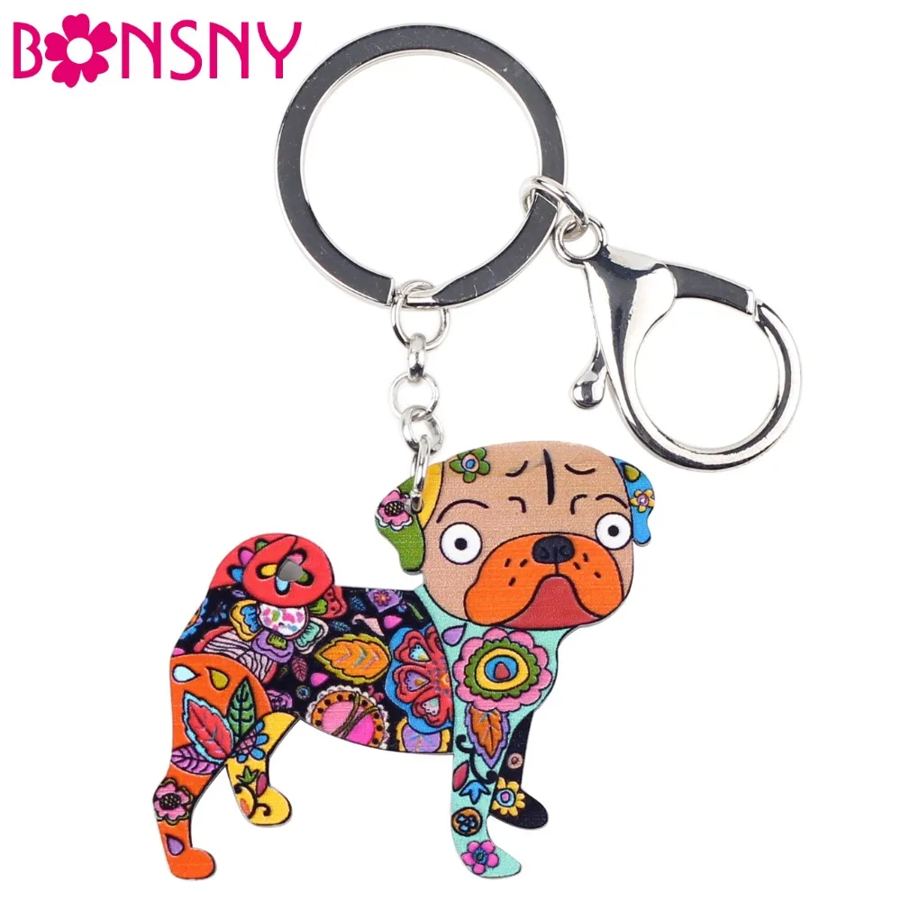 

Bonsny Acrylic Dog Jewelry Terrier Pug Dog Key Chain Key Ring Pom Gift For Women Girl Bag Charm Keychain Pendant Jewelry