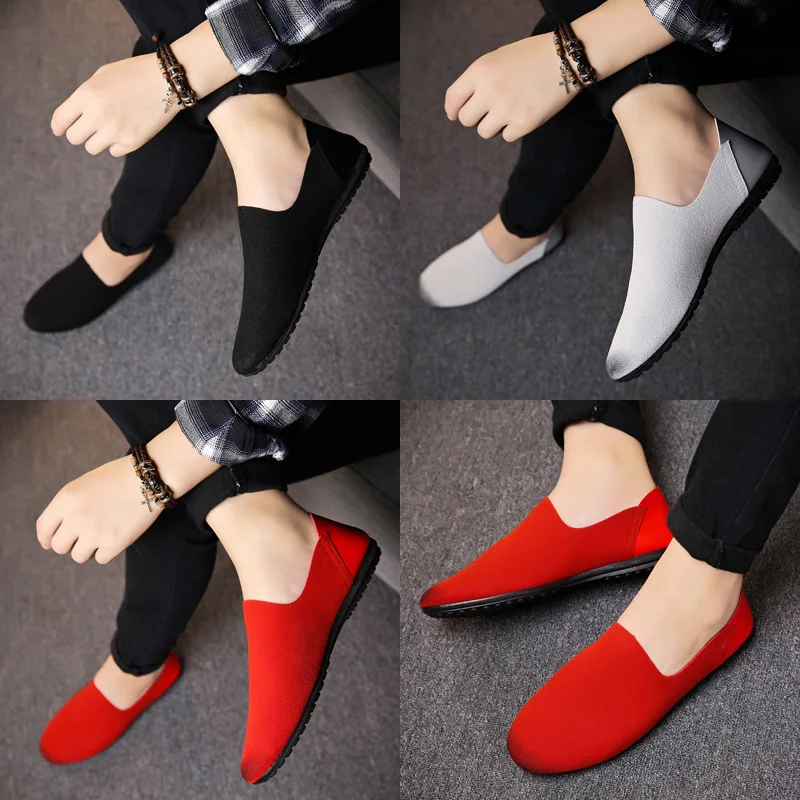2019 Fashion Pure Black Red Flats artificial Leather Casual Shoes Men Light Soft Loafers Size 39-44 Driving Shoes Man Moccasin