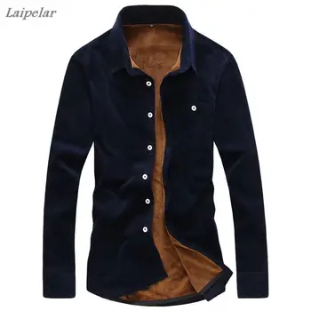 

Laipelar Winter Men Boutique Pure Cotton Thick Warm Pure Color Fashion Long-sleeved Shirts Mens High-grade Business Shirts