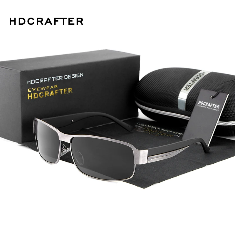 

HDCRAFTER Rectangle polarized sunglasse men Fashion High Quality Metal Frame retro men Sunglasses for Male Driving Sun Glasses