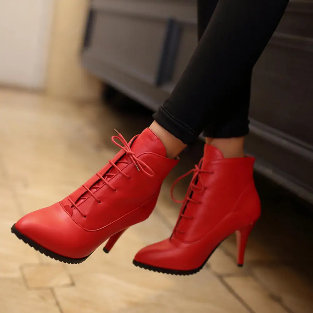 

Top Quality Large Sizes 32-45 Black High Heels Women Shoes Woman Fashion Ankle Boots Woman Winter Plush Lady Booties