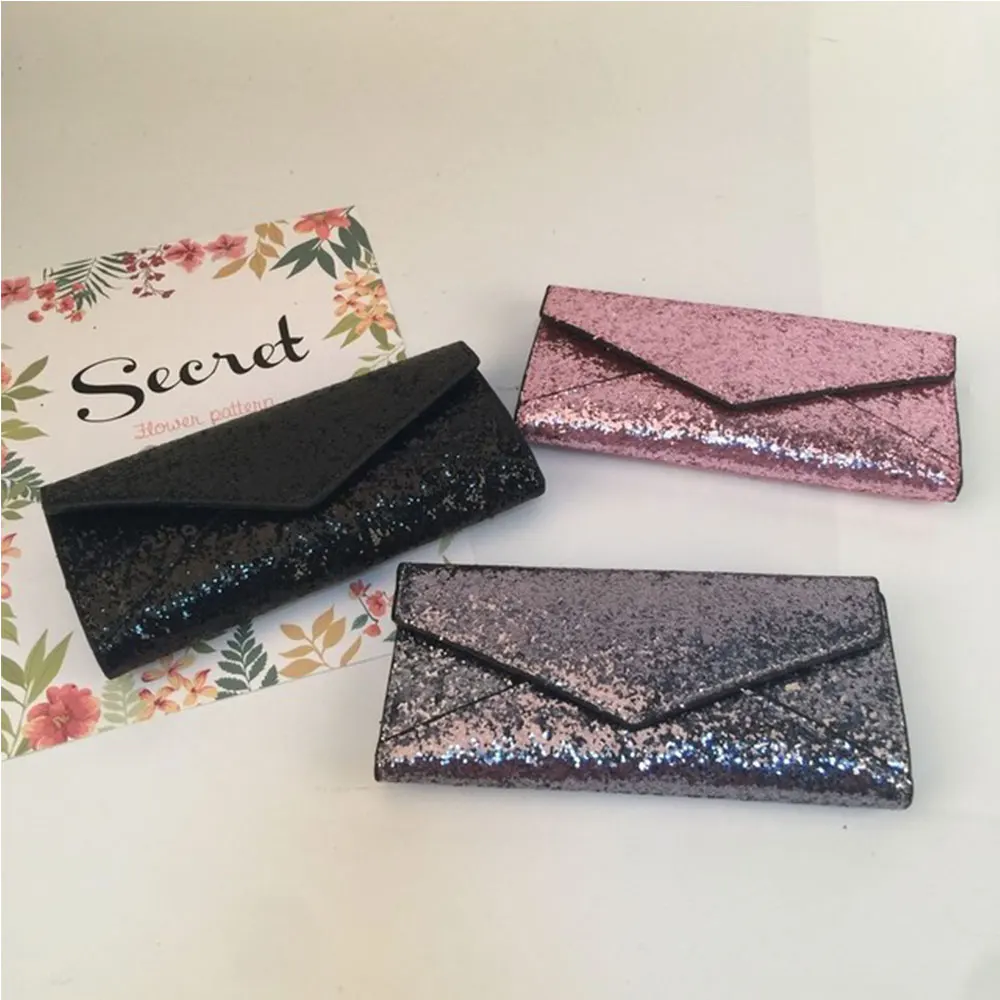 

Luxury Pink Glitter Wallet Soft PU Leather Envelop Purse Fashion Ladies Day CLutches with Snap Closure Women Walltes and Purse