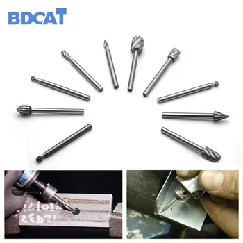 

BDCAT 10pc/set Burr Woodworking Drill Bit Rotary Files High Speed Steel Carving Rasps For Dremel 1/8 Inch Shank Wood Carving