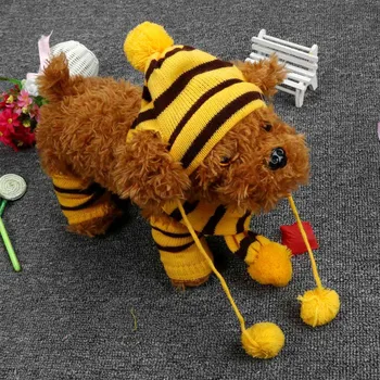 

New Warm Cute Puppy Supplies 6Pc/Set Dog Pet Puppies Hat Scarf Leg Warmer Pets Clothes Chapeau Chien
