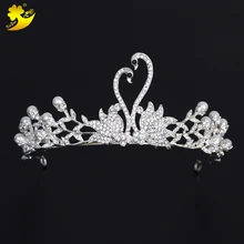 Xinyun лебедь форма корона на голову жемчуг Хрустальная свадебная диадема тиара аксессуары для волос подружки невесты платье тиара украшения для волос