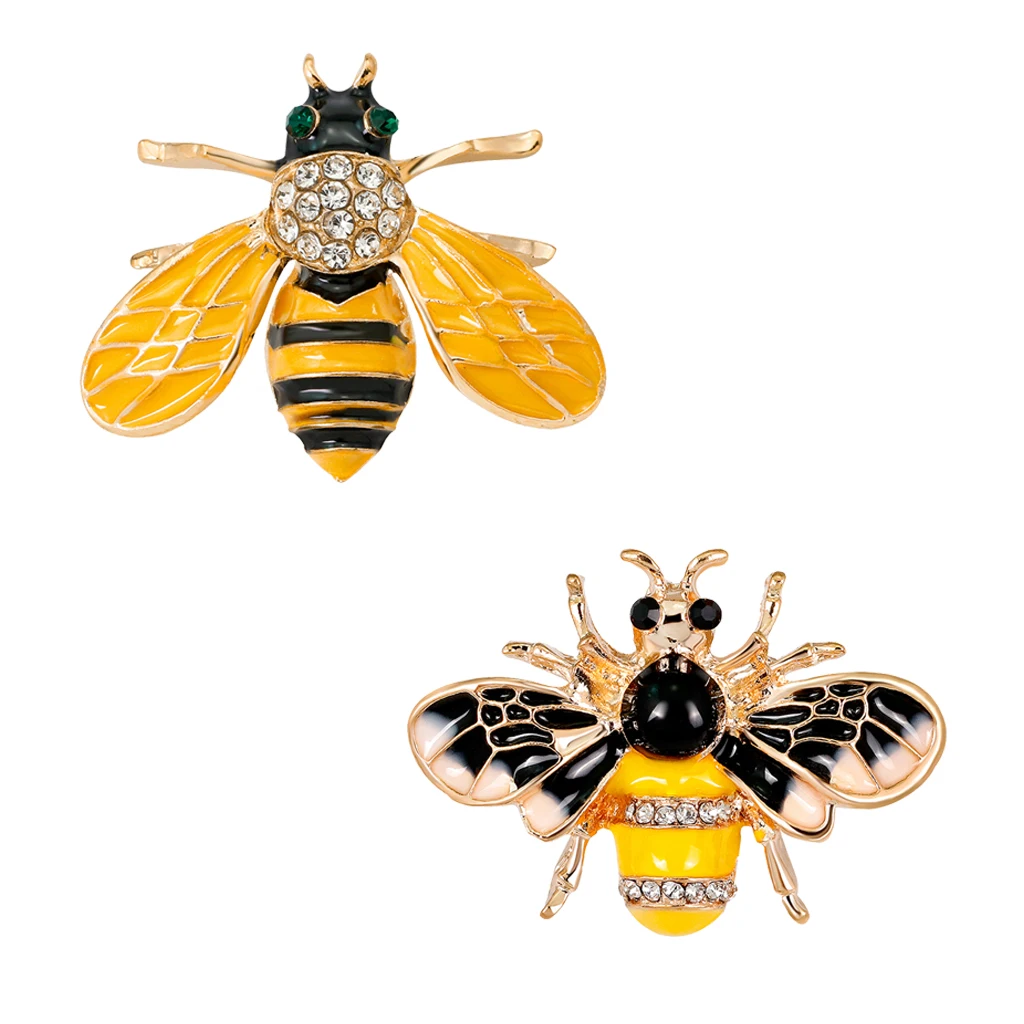 2 Pieces Cute Honeybee with Rhinestone Paved Bug Brooch Insect Lapel Pin Boutonniere Collar Badge Jewelry