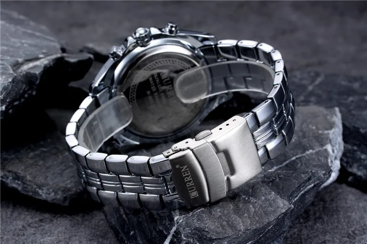 Модные Повседневные Брендовые спортивные Кварцевые Мужские наручные часы CURREN с большим циферблатом, водонепроницаемые стальные часы, мужские часы