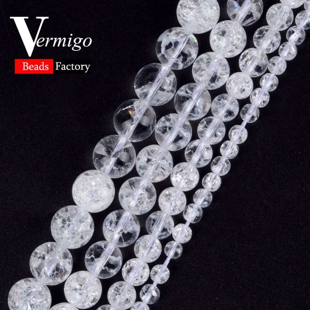 

Free Shipping White Cracked Clear Quartz Crystal Beads Natural Stone Round Loose Beads For Jewelry Making Diy 4 -10mm Pick Size