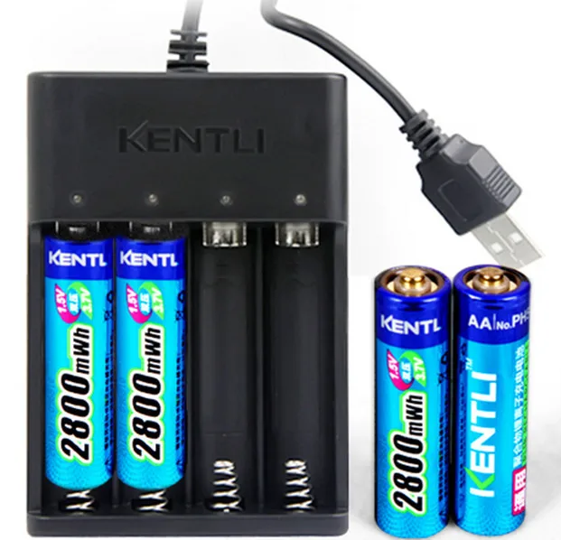 Аккумуляторная батарея KENTLI AA литий-полимерная 1 5 в 3000 МВтч + 4 слота USB |
