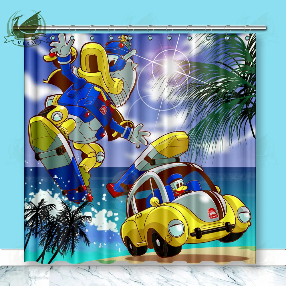 

Vixm Home Mechanical Armor Donald Duck Polyester Fabric Shower Curtain Cool America Cartoon Custom Window Curtain for Bathroom