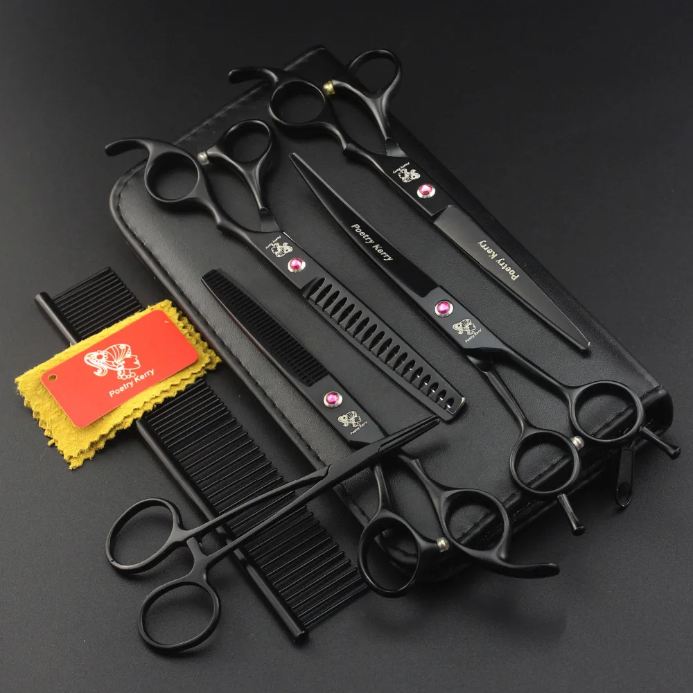 

High Quality Professional 7 Inch Pet Grooming Scissors Dog Shears Hair Cutting Thinning Curved Scissors with Pet Comb 6pcs/lot