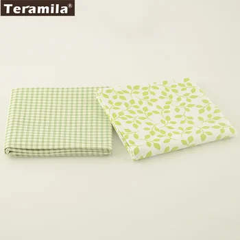 

2 Pcs/lot 50cmx100cm Teramila Cotton Fabric Printed Leaves and Checks Patterns Home Textile Clothing Patchwork Sewing Tissue