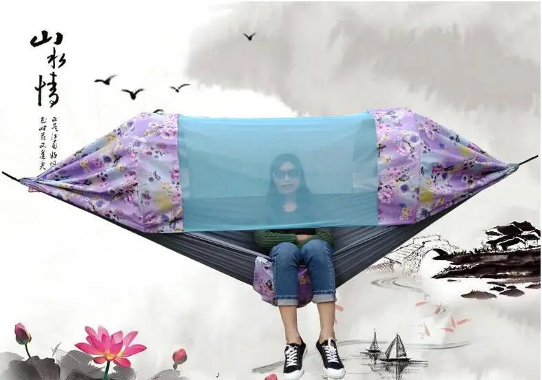 

New Parachute Cloth Printed Mosquito Nets Hanging Bed Outdoor Camping Hanging Bed free shipping