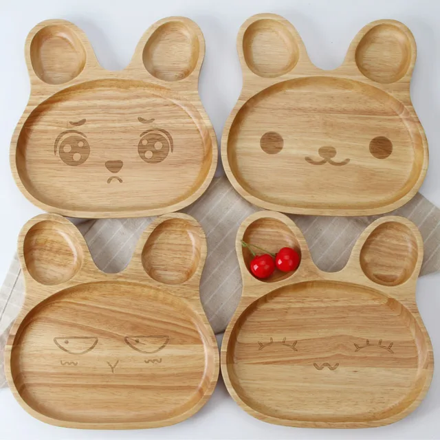 1177 2017 Nouveau Dessin Animé Lapin Visage Bois Dîner Plaque Mignon Modèle Animal Alimentaire Fruits Plat En Bois Service De Plaque Enfant à
