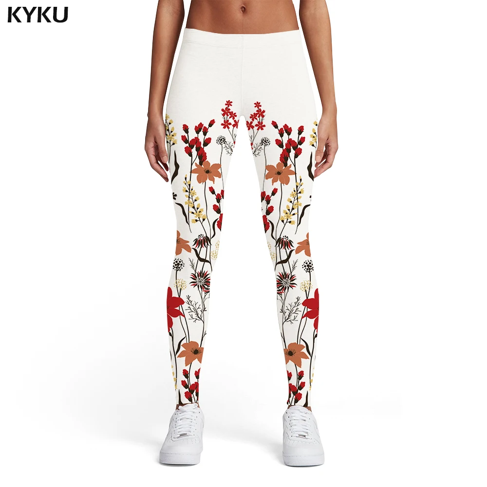 

KYKU Brand Flower Leggings Women Harajuku Sexy Colorful Trousers Art Sport Cartoon Printed pants Womens Leggings Pants Casual