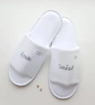 

personalize silver Wedding Bridesmaid Bridal Bride Slippers, customize groomsman Bachelorette Spa close-toe Slippers party gifts