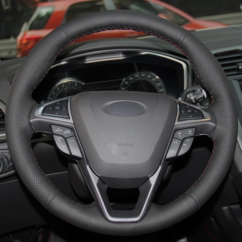 Black Synthetic Leather Car Steering Wheel Cover for Ford Fusion Mondeo