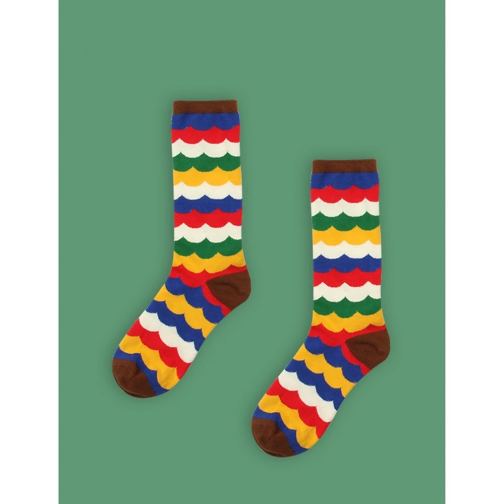 

Women's Japanese cotton crew socks rainbow fox bear cartoon animal trend personality skateboard socks funn'y cute happy socks