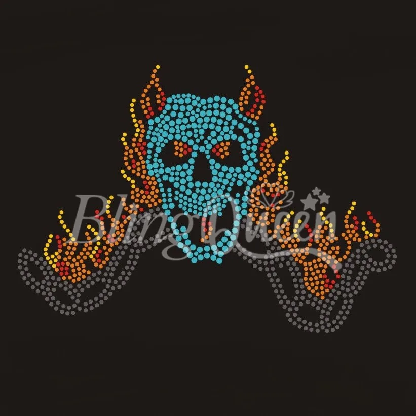 BlingQueen 25PCS/LOT Custom Iron On Rhinestone Hot Fix Transfers Skull