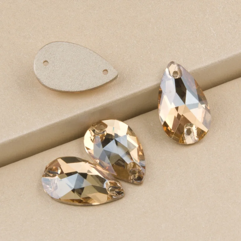 YANRUO 3230 Drop Golden Shadow Sewing Rhinestones Glass Crystal Flatback Sew On Stones Gold Rhinestones