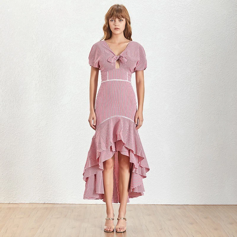 TWOTWINSTYLE-Vintage-Plaid-Women-Dress-V-Neck-Puff-Sleeve-High-Waist-Hollow-Out-Slim-Asymmetrical-Dresses1
