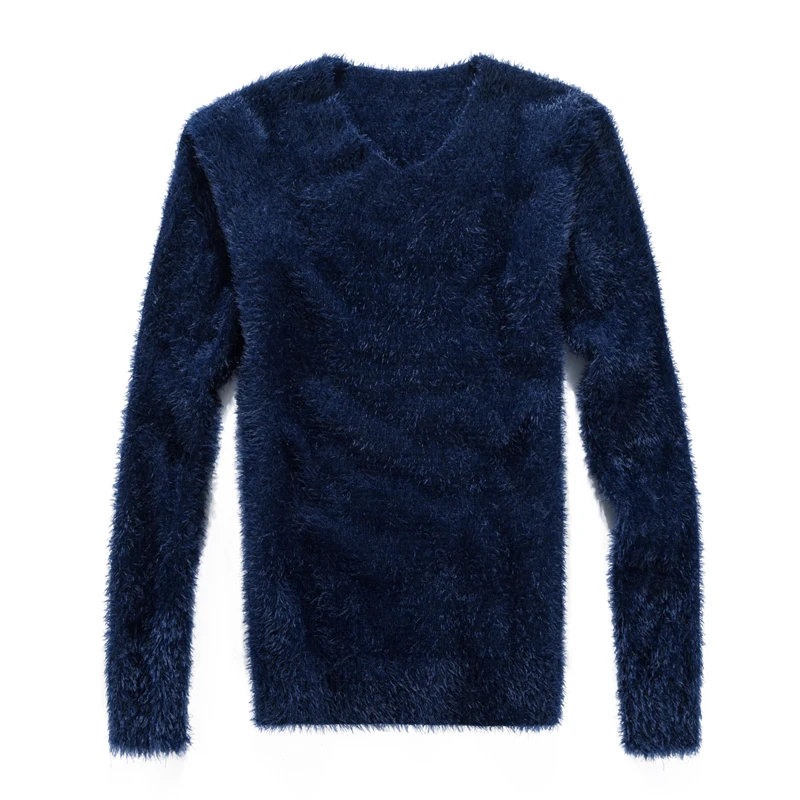 Осень и зима мужской свитер, Высокоэластичный тонкий свитер с v-образным вырезом пуловер, персонализированный однотонный плюшевый джемпер