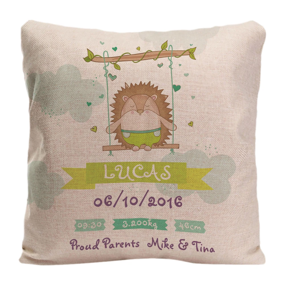 

Custom Baby Birth Data Throw Pillow Case With Swing Hedgehog Print Decorative Cushion Cover Perfect Birthday Gift By Lvsure
